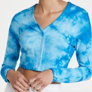 Year of Ours Blue Ribbed Cropped Tie Dye Cardigan